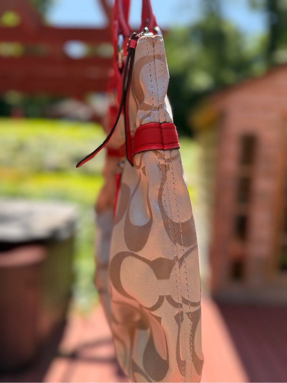 Coach Poppy Y2K Signature Glam Tote Taupe Beige Metallic Red Trim 2 Hangtags - Picture 4 of 13